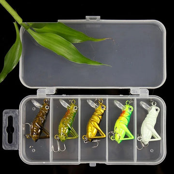 5pcs/lot 4cm 3g Grasshopper Insect Fishing Lures Crap Fishing Artificial Bait Set with Box Jig Wobbler Sea Fishing Tackle X489