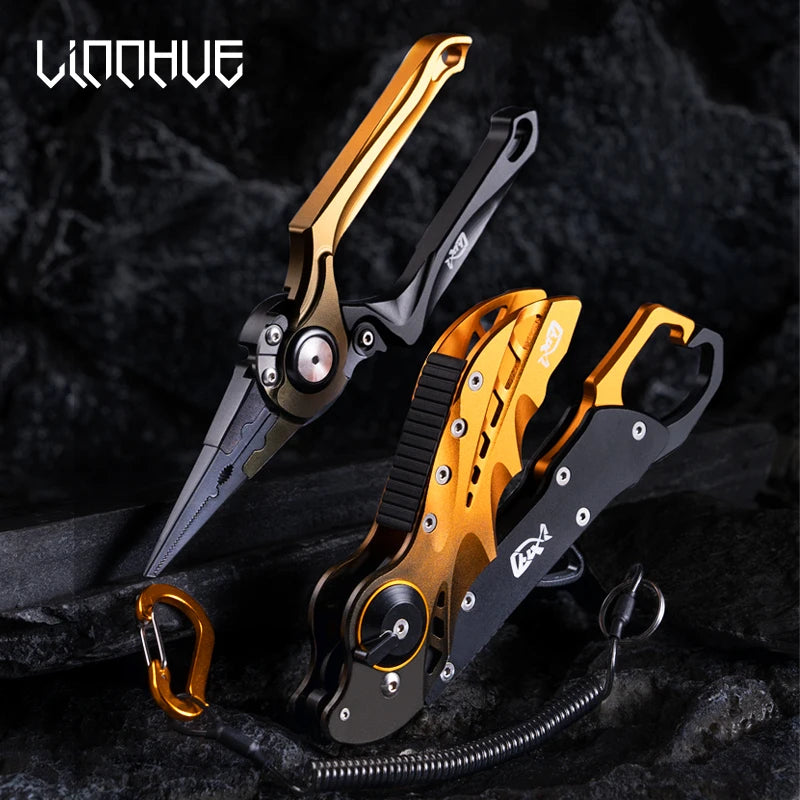 LINNHUE Foldable Aluminum Alloy Fishing Pliers Grip Set Fishing Tool Tackle Hook Recover Cutter Line Split Ring Accessories Fish