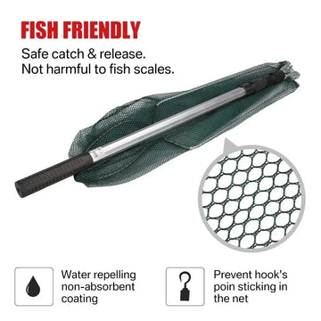 150/170cm Telescopic Landing Net Folding Fishing Pole Extending Fly Carp Course Sea Mesh Foldable Fishing Net for Fly Fishing