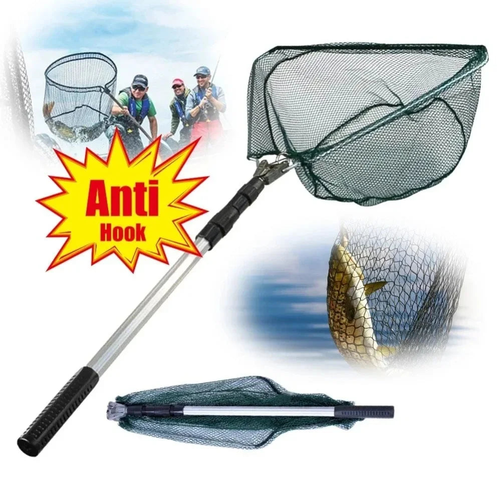 150/170cm Telescopic Landing Net Folding Fishing Pole Extending Fly Carp Course Sea Mesh Foldable Fishing Net for Fly Fishing