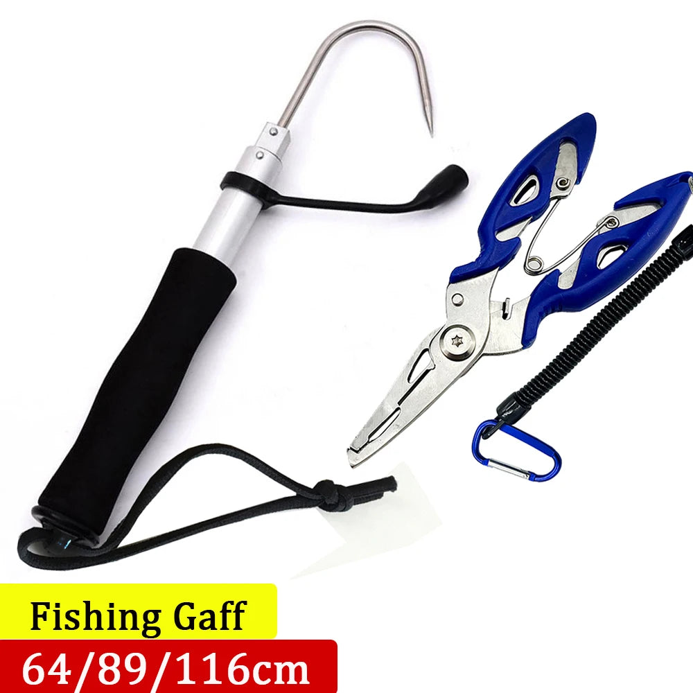 Squid Gaff Telescopic Fishing Gaff Stainless Steel Hook Spear Sea Boat Ice Fishing Tool Outdoor Telescoping Pole Fish Pliers