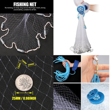 Saltwater Fishing Cast Net for Bait Trap Fish 3ft/4ft/5ft/6ft/8ft Radius Casting Nets with Heavy Duty Zinc Sinker Easy to Throw