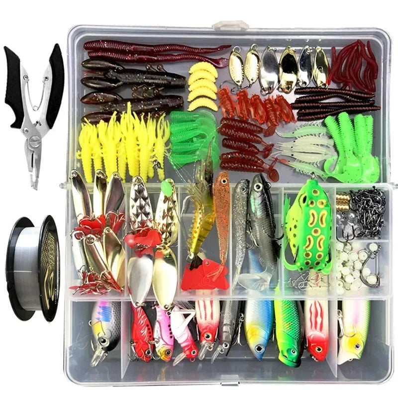 Fishing Lure Kit Soft and Hard Bait Set Gear Layer Minnow Metal Jig Spoon For Bass Pike Crank Tackle Accessories with Box