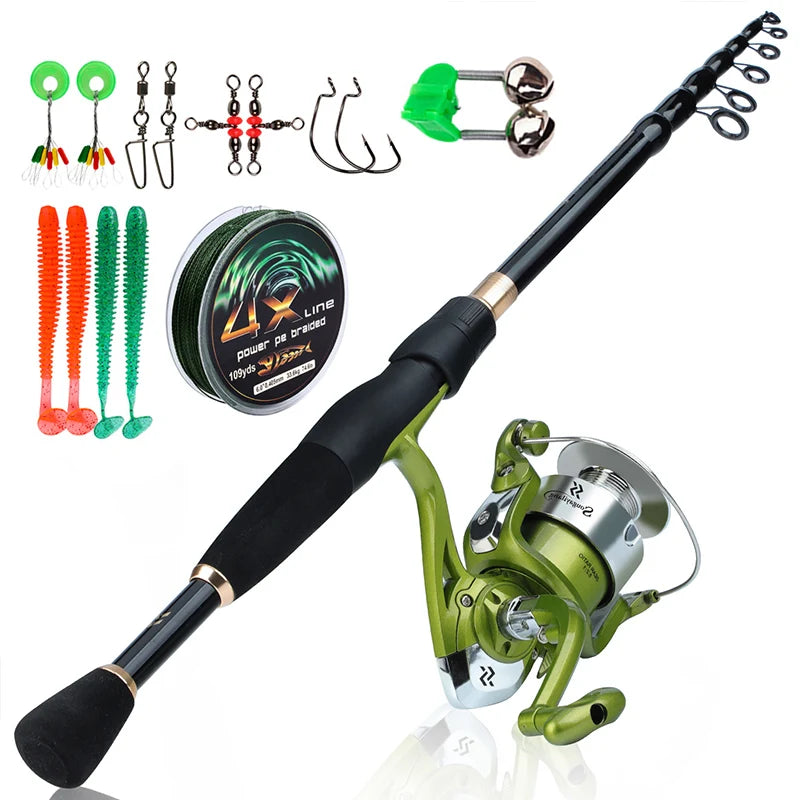 Sougayilang 1.8-2.4m Telescopic Fishing Rod Set Ultralight Weight Rod Spinning Reel with Line Lure Hook Accessories Full Kits